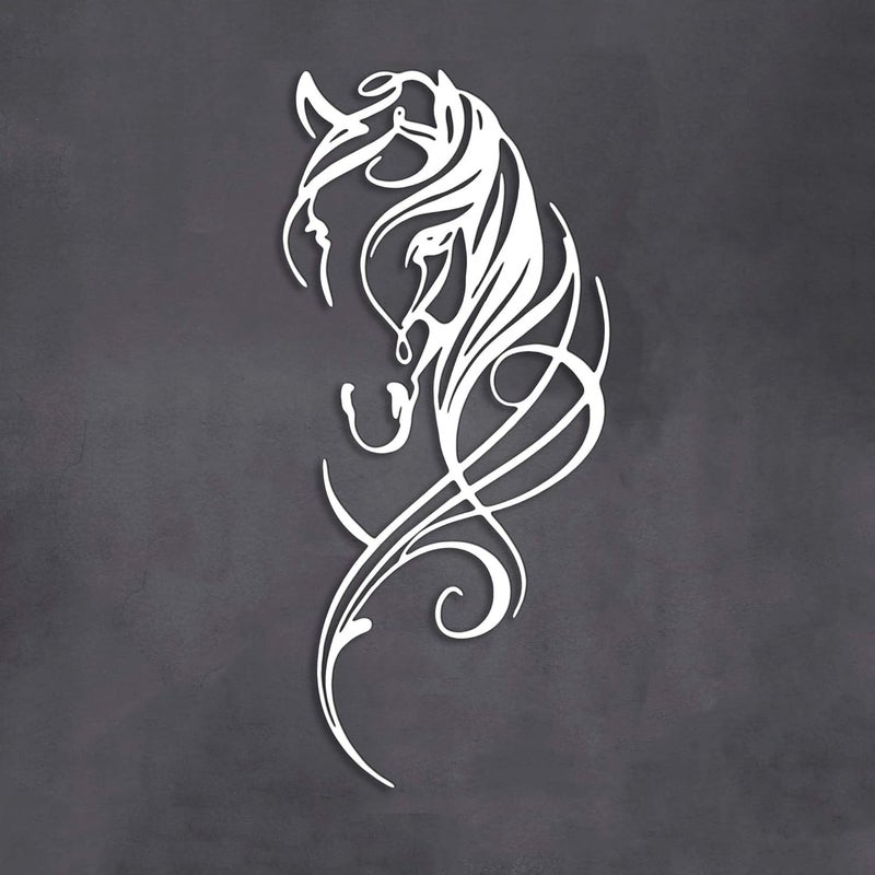 Aimery Store ديكور جدار معدني على شكل حصان - صور حصان بأسلوب الخط لزينة المنزل - تماثيل معدنية ديناميكية لغرفة النوم، الحمام، غرفة المعيشة (أبيض) - Image 1